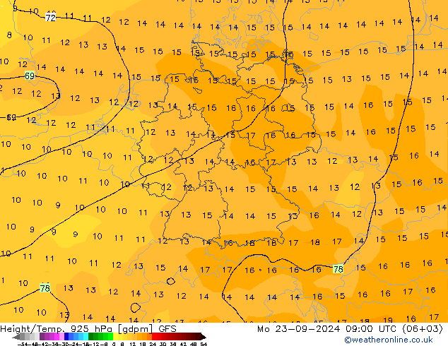 Geop./Temp. 925 hPa GFS lun 23.09.2024 09 UTC