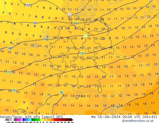 Height/Temp. 925 hPa GFS  25.09.2024 00 UTC