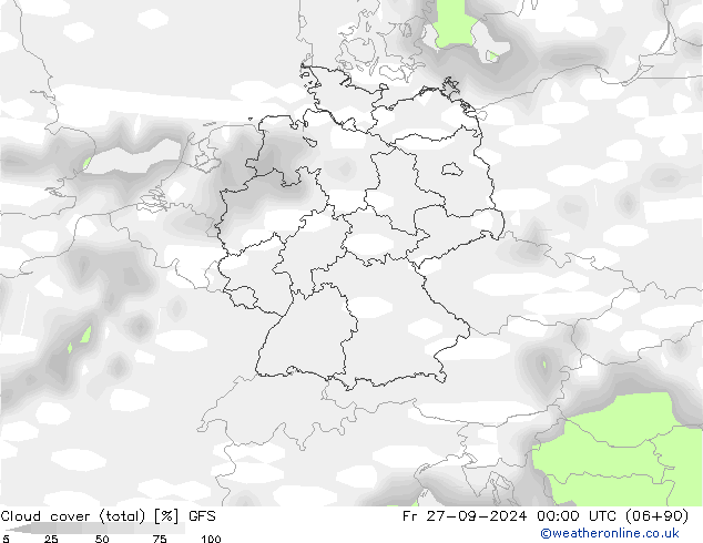 Cloud cover (total) GFS Fr 27.09.2024 00 UTC