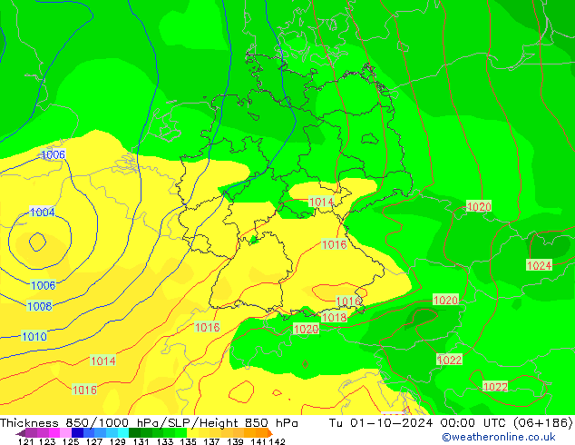 Thck 850-1000 hPa GFS Tu 01.10.2024 00 UTC