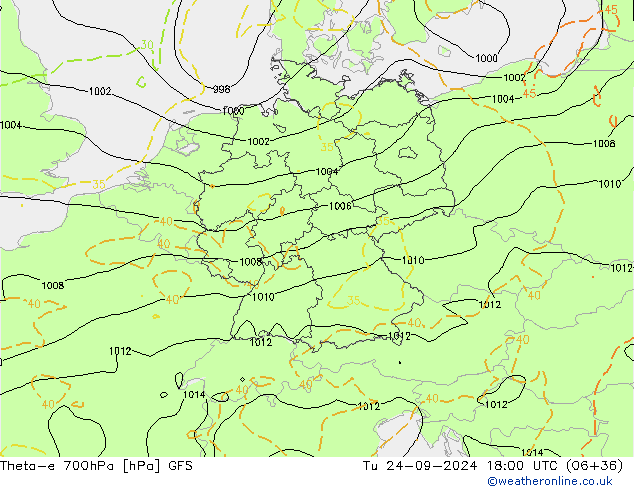 Theta-e 700hPa GFS  24.09.2024 18 UTC