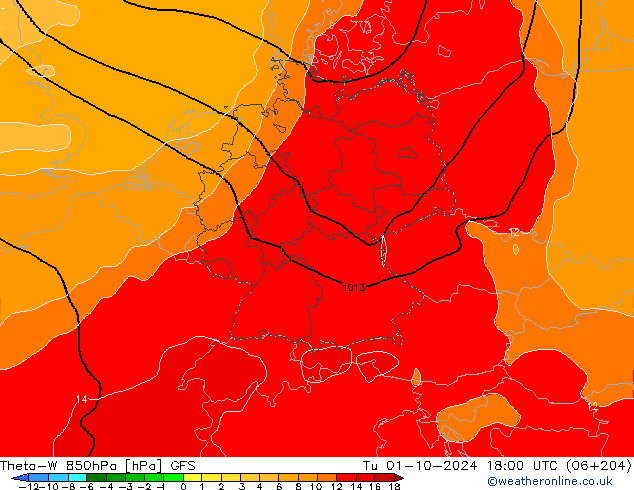 Theta-W 850hPa GFS mar 01.10.2024 18 UTC