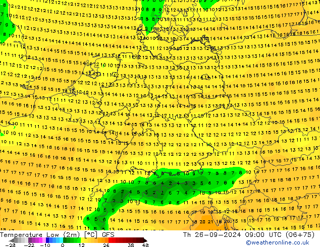 Temp. minima (2m) GFS gio 26.09.2024 09 UTC