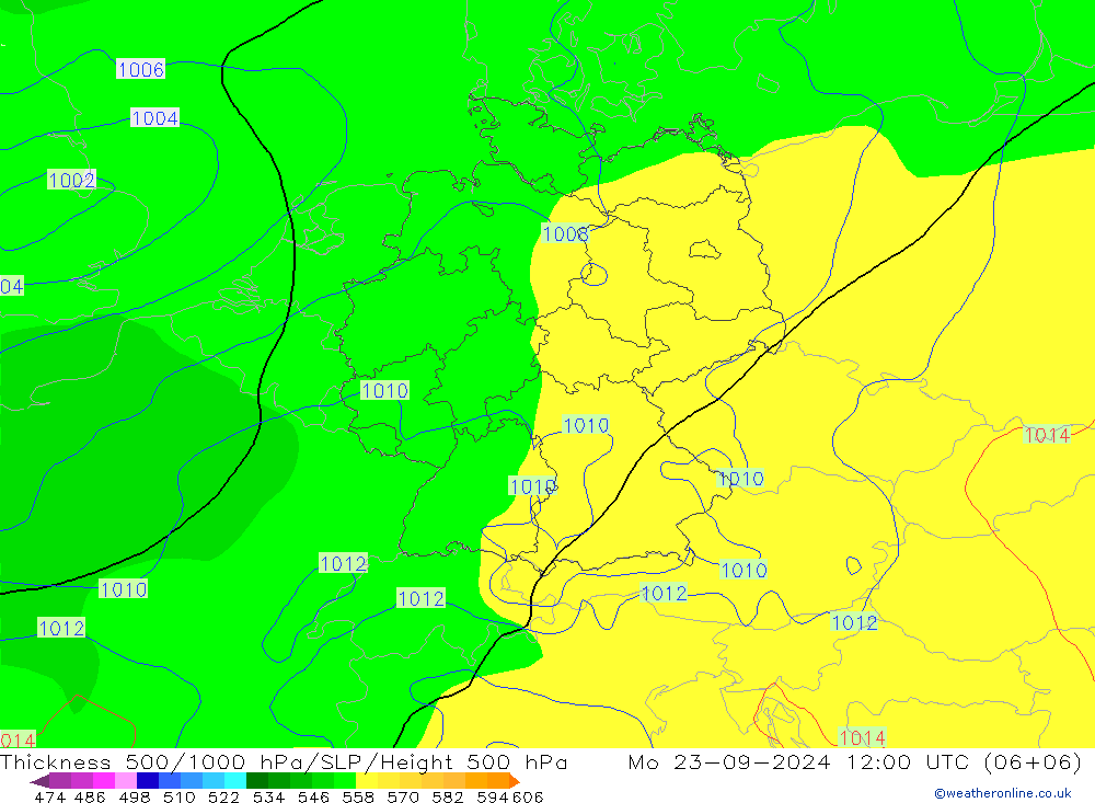 Thck 500-1000hPa GFS  23.09.2024 12 UTC