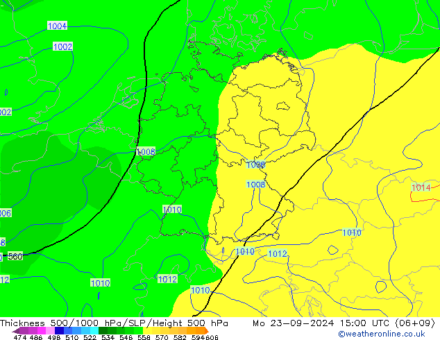 Dikte 500-1000hPa GFS ma 23.09.2024 15 UTC