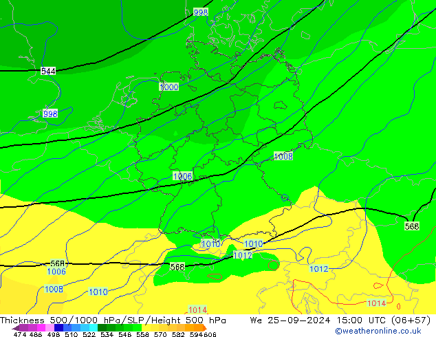 Thck 500-1000hPa GFS mer 25.09.2024 15 UTC