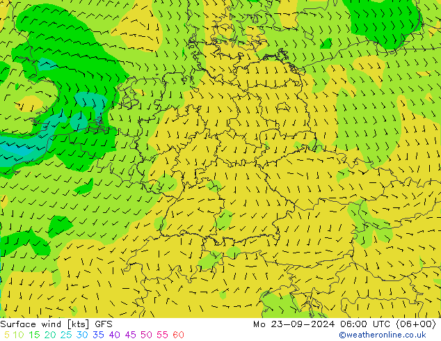 Vent 10 m GFS lun 23.09.2024 06 UTC