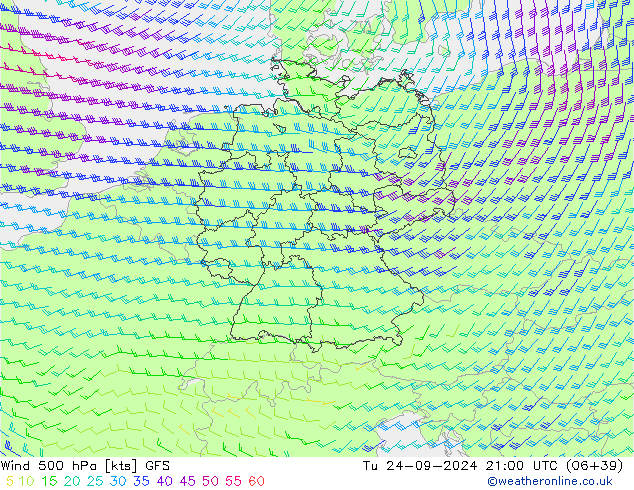 Wind 500 hPa GFS Tu 24.09.2024 21 UTC