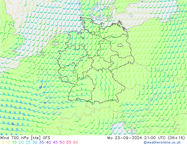 Wind 700 hPa GFS Mo 23.09.2024 21 UTC