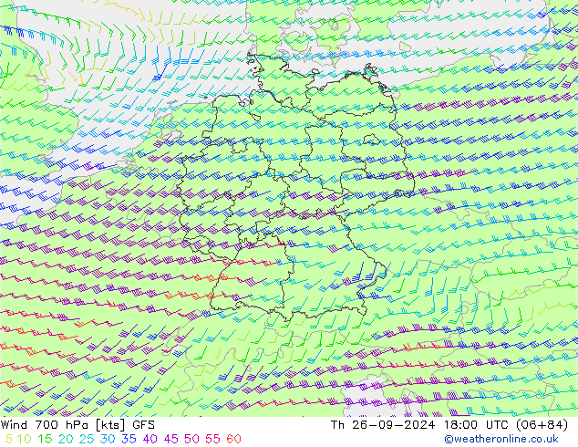 Vento 700 hPa GFS Qui 26.09.2024 18 UTC