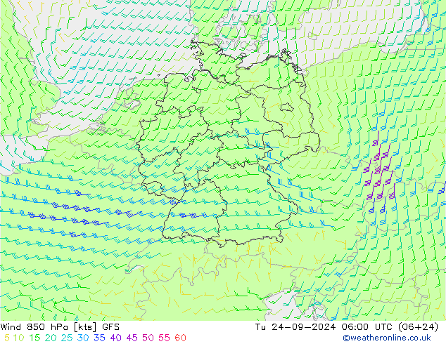 Vent 850 hPa GFS mar 24.09.2024 06 UTC