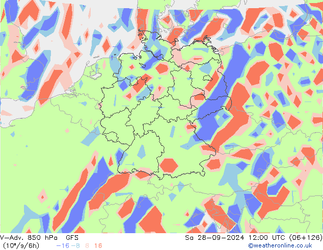 V-Adv. 850 hPa GFS sáb 28.09.2024 12 UTC