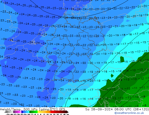 Géop./Temp. 500 hPa GFS sam 28.09.2024 06 UTC