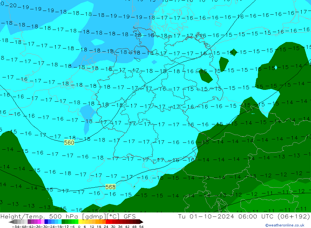 Géop./Temp. 500 hPa GFS mar 01.10.2024 06 UTC