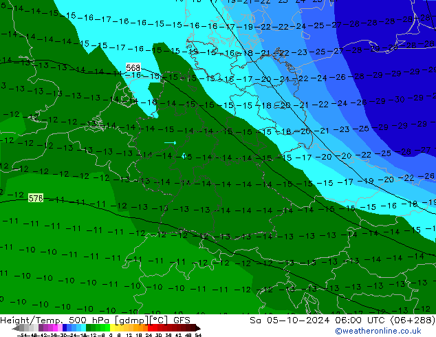 Z500/Rain (+SLP)/Z850 GFS Sa 05.10.2024 06 UTC