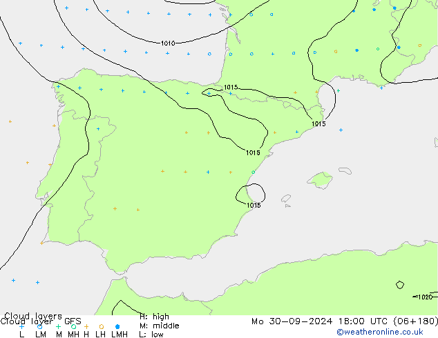 Cloud layer GFS Mo 30.09.2024 18 UTC