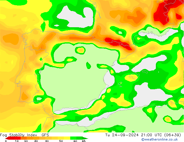 Fog Stability Index GFS  24.09.2024 21 UTC