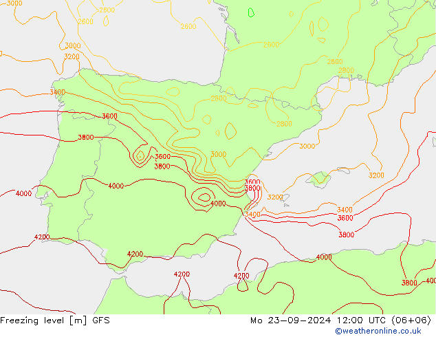 Zero termico GFS lun 23.09.2024 12 UTC