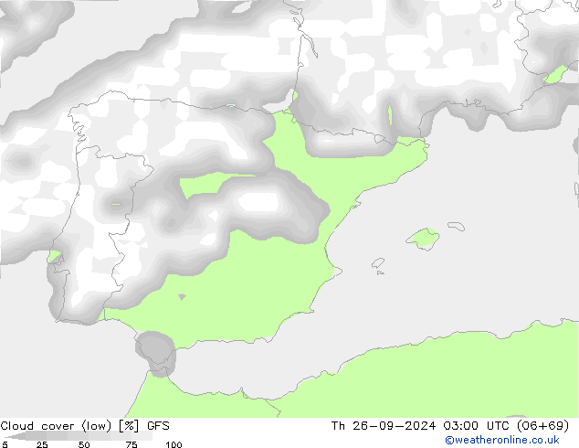 zachmurzenie (niskie) GFS czw. 26.09.2024 03 UTC