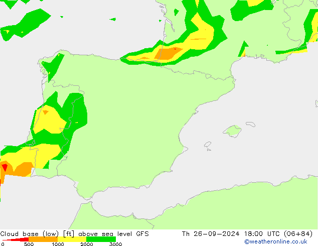 Cloud base (low) GFS jeu 26.09.2024 18 UTC