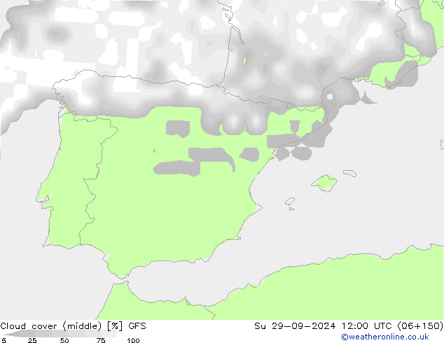 Nuages (moyen) GFS dim 29.09.2024 12 UTC