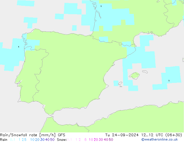 Rain/Snowfall rate GFS Tu 24.09.2024 12 UTC