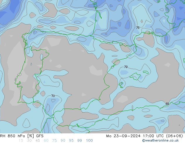 RH 850 hPa GFS Mo 23.09.2024 12 UTC