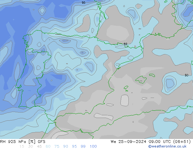 RH 925 hPa GFS  25.09.2024 09 UTC