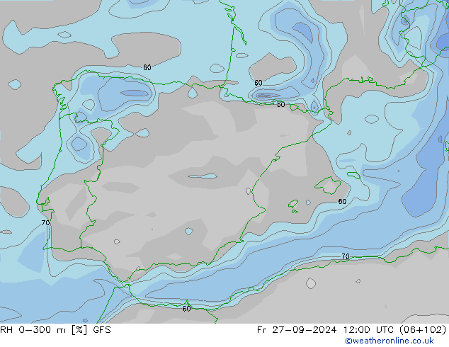 RH 0-300 m GFS Pá 27.09.2024 12 UTC