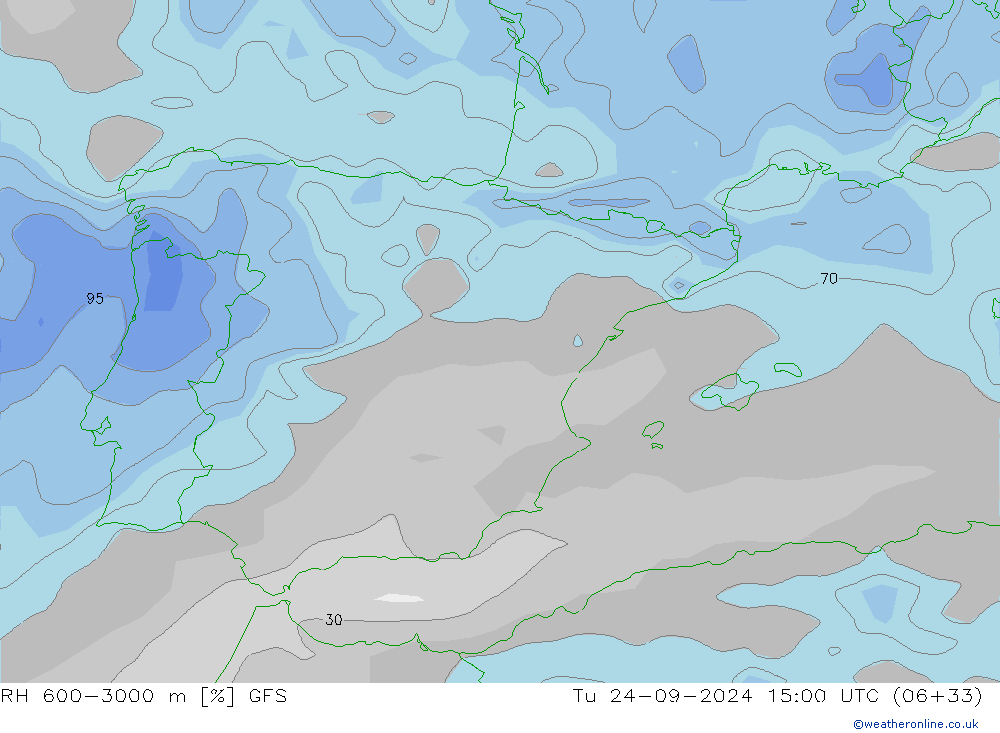 RH 600-3000 m GFS mar 24.09.2024 15 UTC