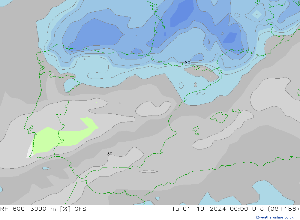 RV 600-3000 m GFS di 01.10.2024 00 UTC