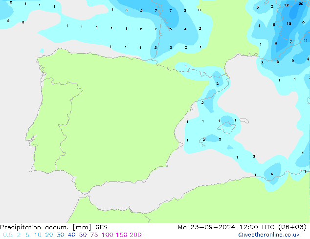 Precipitation accum. GFS  23.09.2024 12 UTC