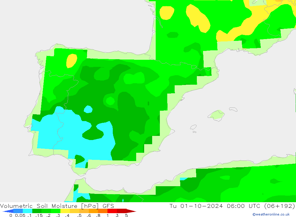 Volumetric Soil Moisture GFS вт 01.10.2024 06 UTC