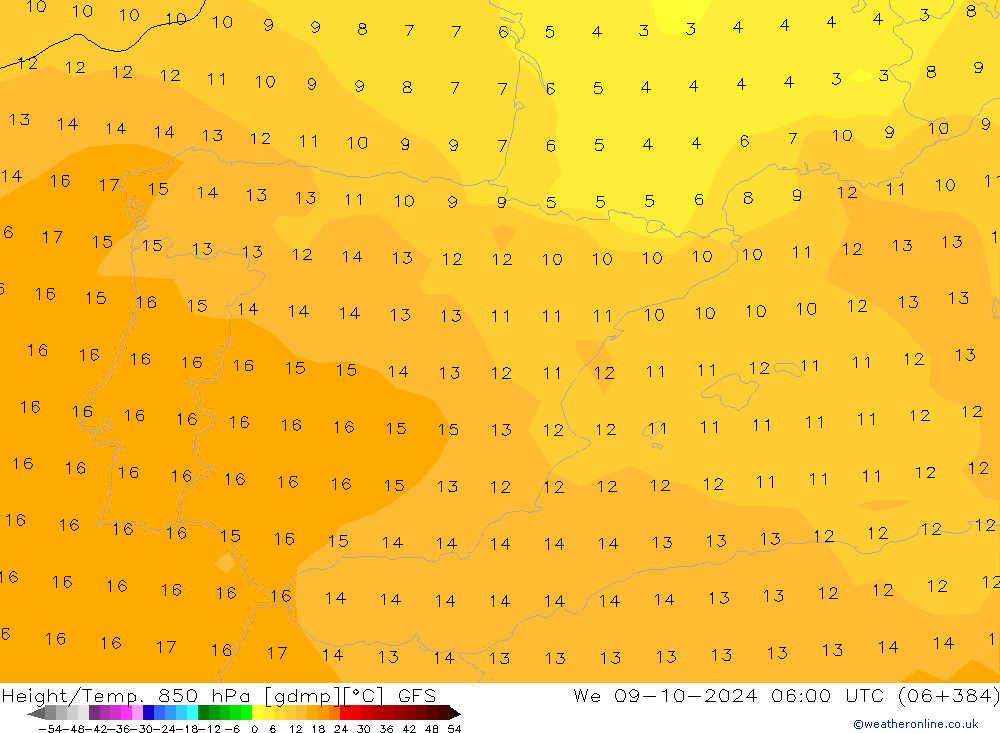 Z500/Rain (+SLP)/Z850 GFS We 09.10.2024 06 UTC