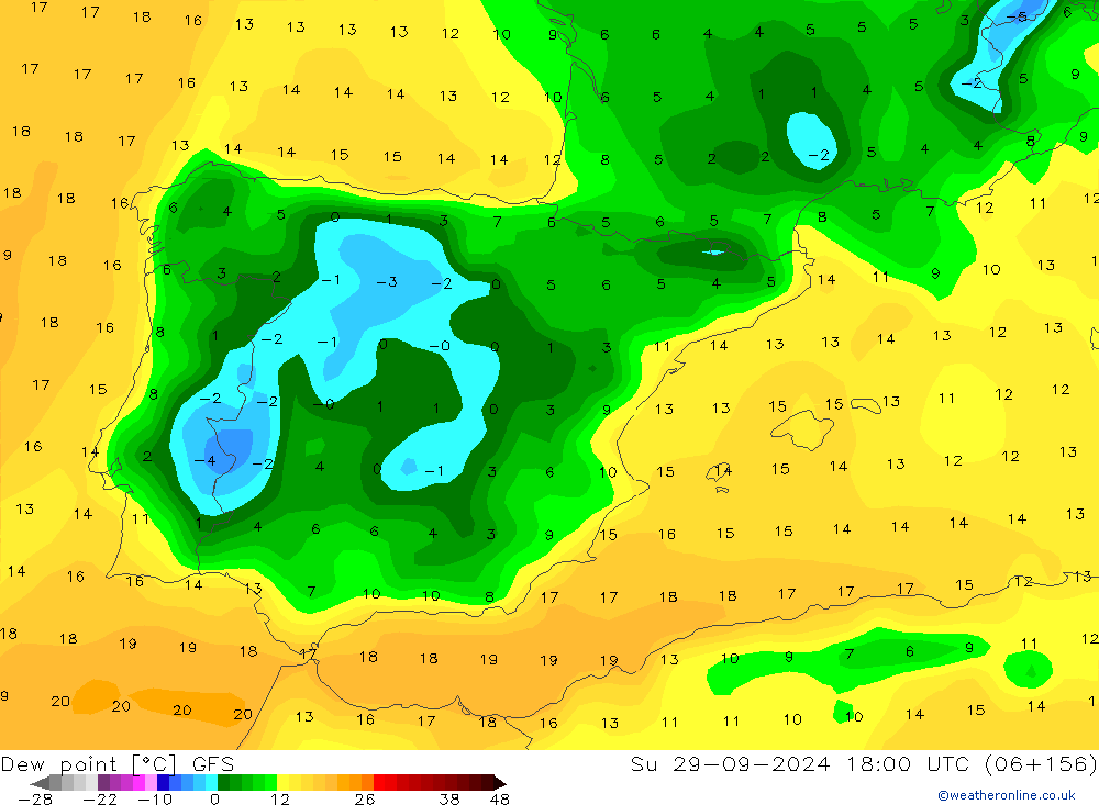 Punto de rocío GFS dom 29.09.2024 18 UTC