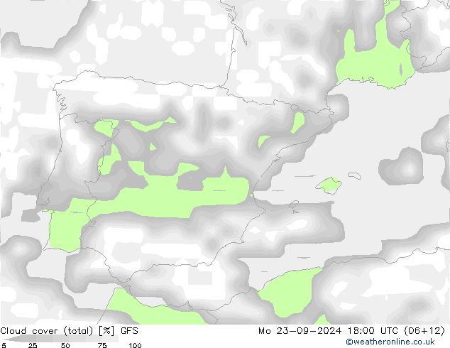 Cloud cover (total) GFS Mo 23.09.2024 18 UTC