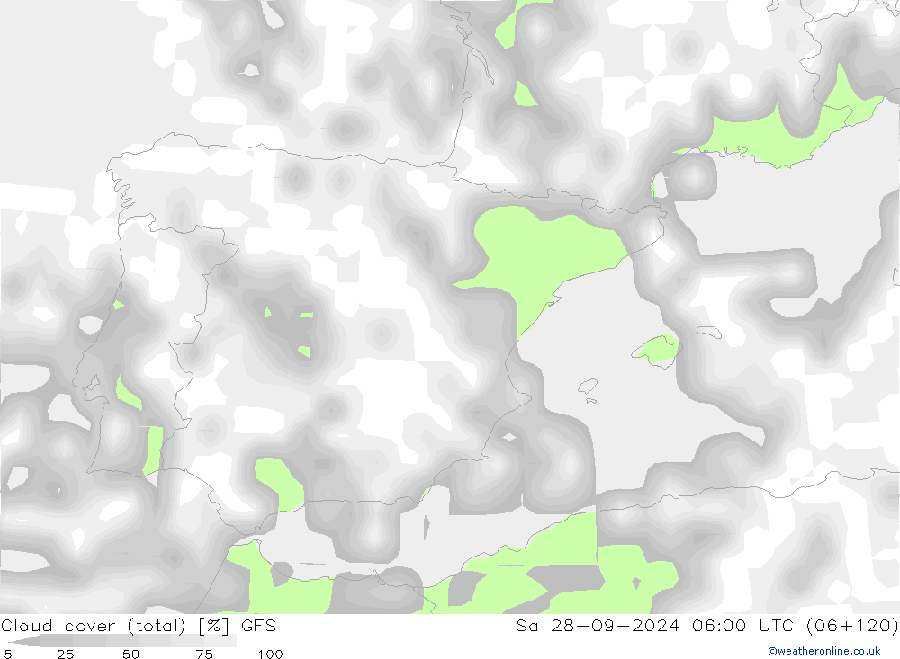 Cloud cover (total) GFS Sa 28.09.2024 06 UTC