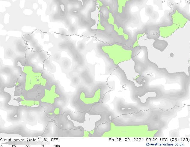 Bewolking (Totaal) GFS za 28.09.2024 09 UTC