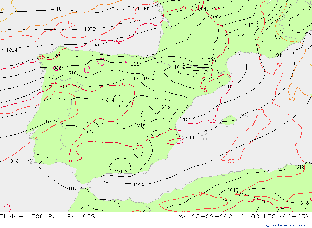 Theta-e 700hPa GFS St 25.09.2024 21 UTC