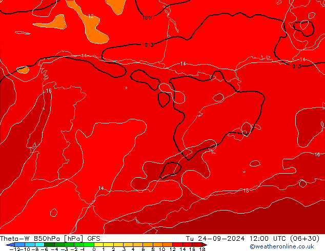 Theta-W 850hPa GFS mar 24.09.2024 12 UTC