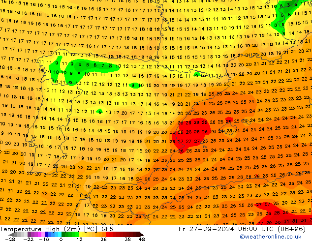 Темпер. макс 2т GFS пт 27.09.2024 06 UTC