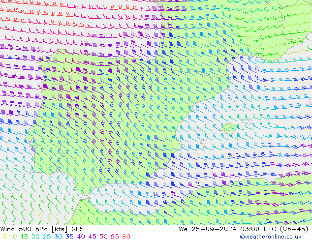 Wind 500 hPa GFS We 25.09.2024 03 UTC