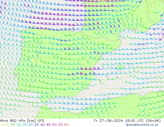 Wind 850 hPa GFS Fr 27.09.2024 06 UTC