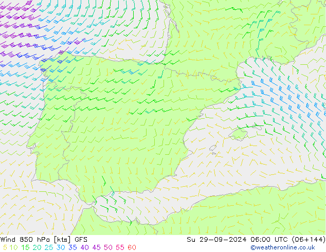 Wind 850 hPa GFS Su 29.09.2024 06 UTC