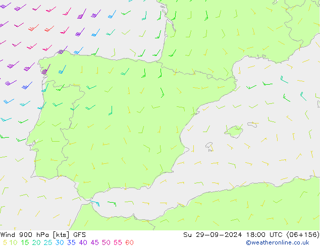 ветер 900 гПа GFS Вс 29.09.2024 18 UTC
