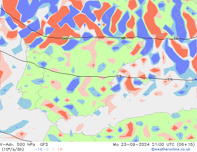 V-Adv. 500 hPa GFS lun 23.09.2024 21 UTC