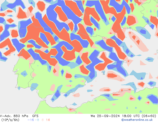 V-Adv. 850 hPa GFS mié 25.09.2024 18 UTC