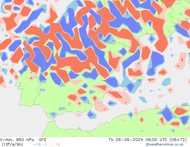 V-Adv. 850 hPa GFS czw. 26.09.2024 06 UTC