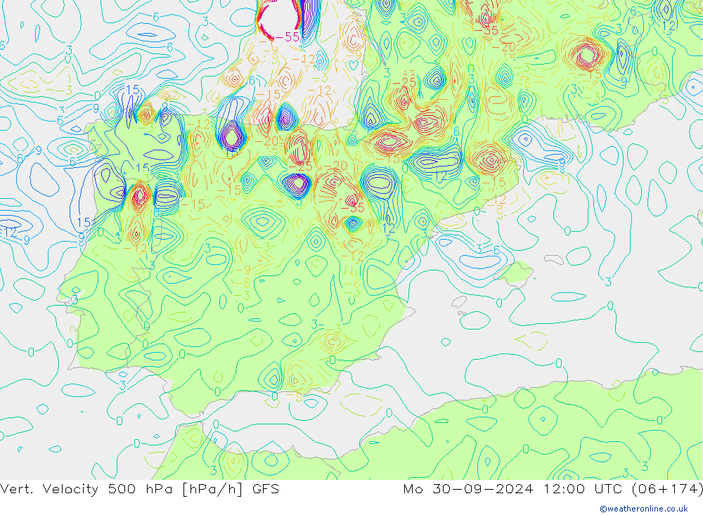 Vert. Velocity 500 hPa GFS Mo 30.09.2024 12 UTC