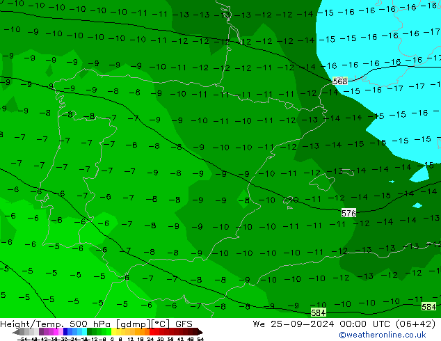 Height/Temp. 500 hPa GFS We 25.09.2024 00 UTC